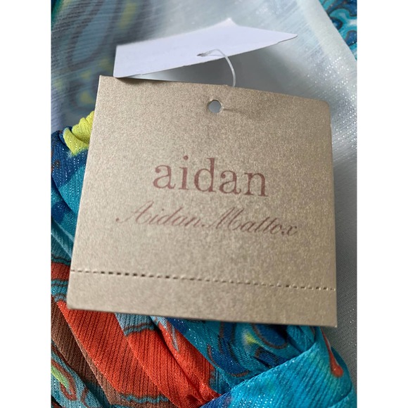 Aidan by Aidan Mattox Empire Waist Chiffon V-Neck Blue Multi Dress Size 6 NWT - Picture 7 of 7